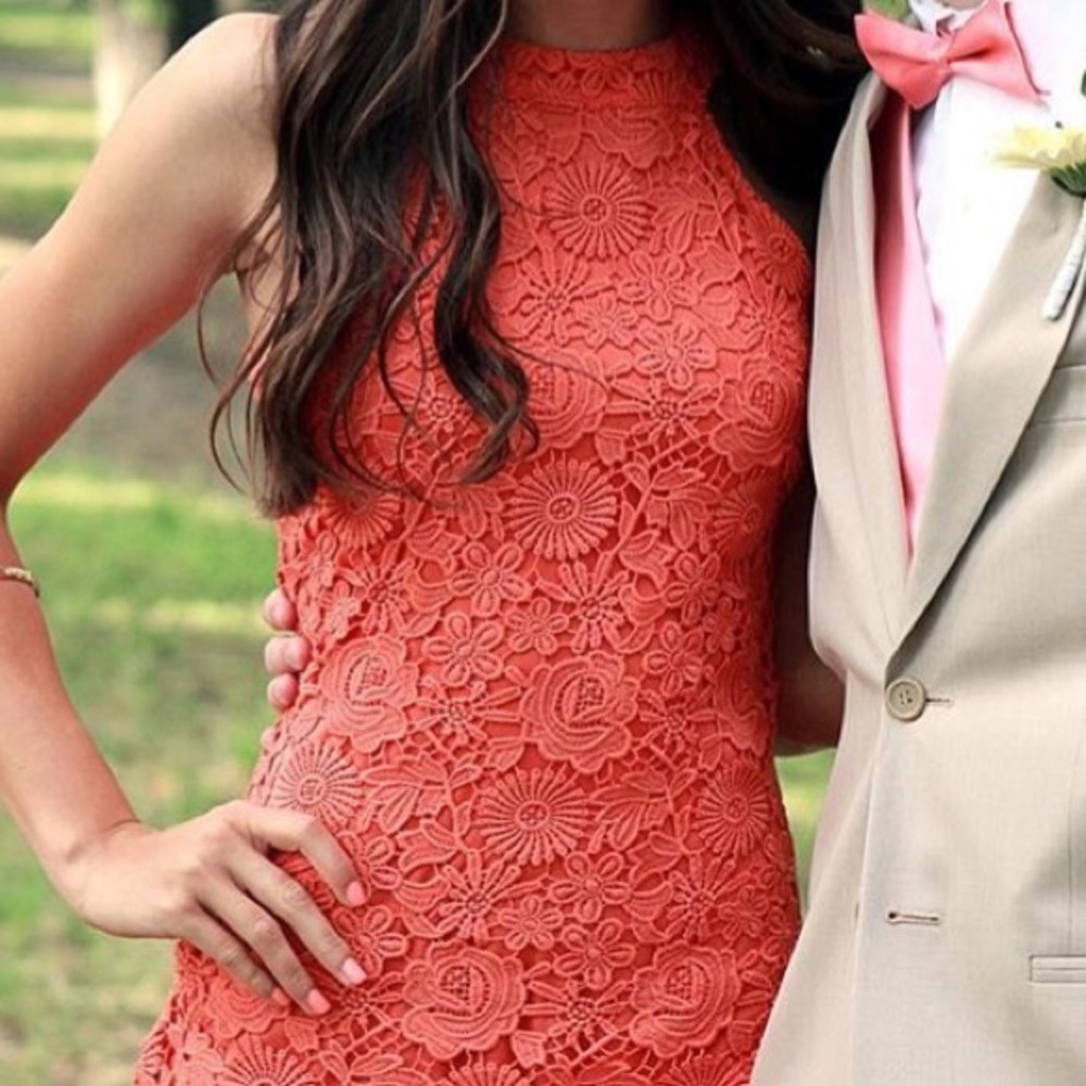COPY - Lulu*s coral lace floral dress.
